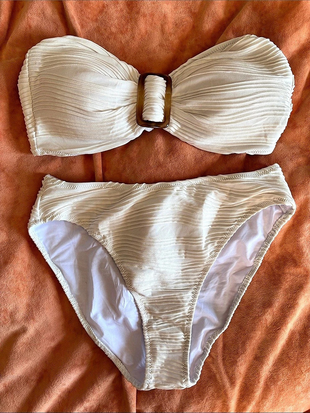 Pleated Bandeau Bikini in Cream NWT